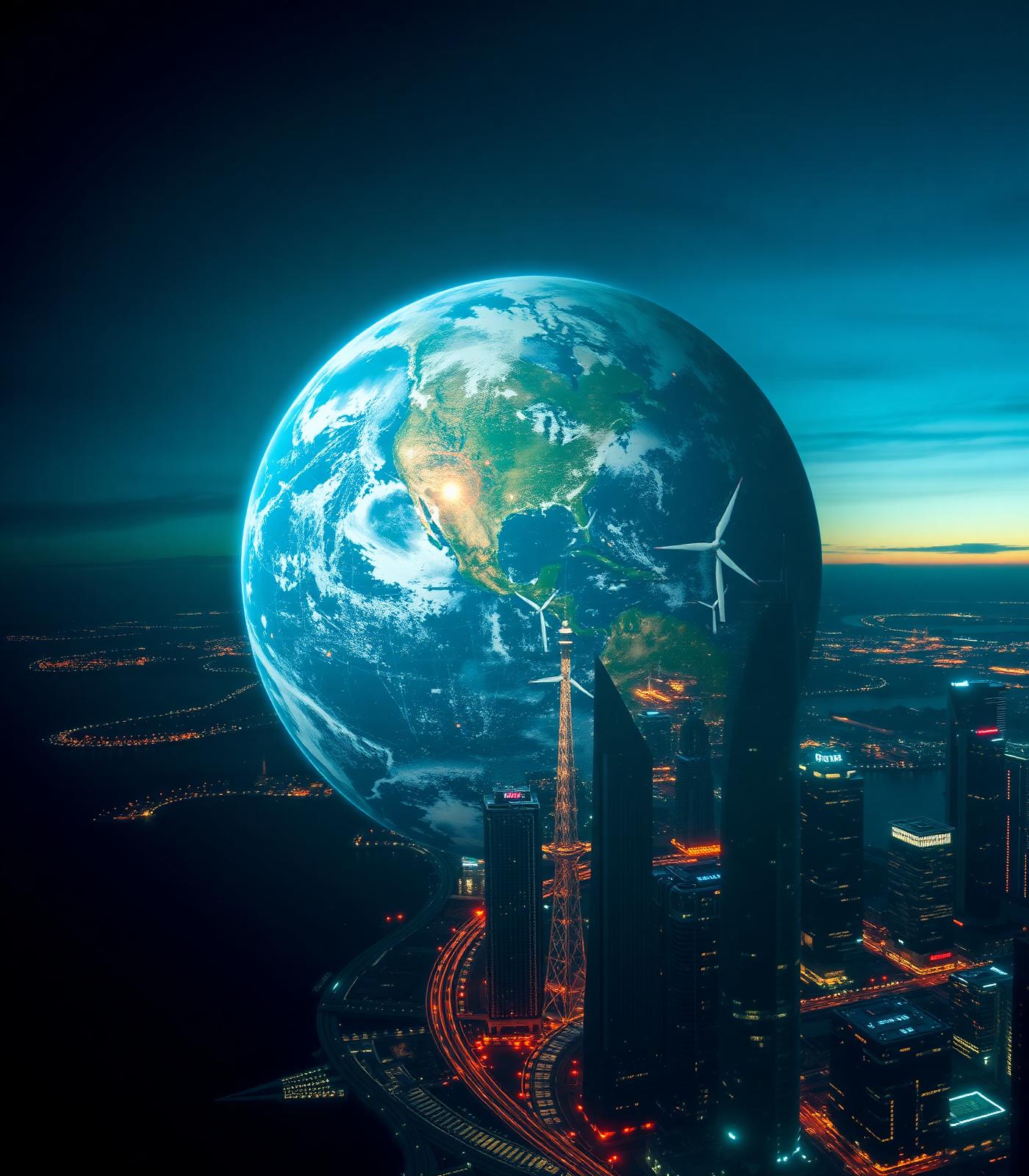 Earth at night with a global network of connected city lights